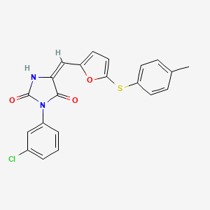 (5E)-3-(3-chlorophenyl)-5-({5-[(4-methylphenyl)sulfanyl]furan-2-yl}methylidene)imidazolidine-2,4-dione