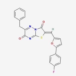 molecular formula C23H14FN3O3S B11595847 (2Z)-6-benzyl-2-{[5-(4-fluorophenyl)furan-2-yl]methylidene}-7H-[1,3]thiazolo[3,2-b][1,2,4]triazine-3,7(2H)-dione 