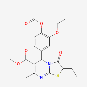 molecular formula C21H24N2O6S B11596007 methyl 5-[4-(acetyloxy)-3-ethoxyphenyl]-2-ethyl-7-methyl-3-oxo-2,3-dihydro-5H-[1,3]thiazolo[3,2-a]pyrimidine-6-carboxylate 