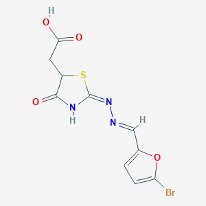 molecular formula C10H8BrN3O4S B11596023 [(2E)-2-{(2E)-[(5-bromofuran-2-yl)methylidene]hydrazinylidene}-4-oxo-1,3-thiazolidin-5-yl]acetic acid 