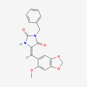 (5E)-3-benzyl-5-[(6-methoxy-1,3-benzodioxol-5-yl)methylidene]imidazolidine-2,4-dione