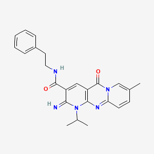 6-imino-13-methyl-2-oxo-N-(2-phenylethyl)-7-(propan-2-yl)-1,7,9-triazatricyclo[8.4.0.0^{3,8}]tetradeca-3(8),4,9,11,13-pentaene-5-carboxamide