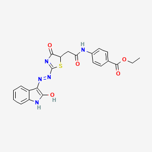 ethyl 4-[({(2E)-4-oxo-2-[(2E)-(2-oxo-1,2-dihydro-3H-indol-3-ylidene)hydrazinylidene]-1,3-thiazolidin-5-yl}acetyl)amino]benzoate