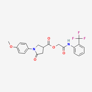 molecular formula C21H19F3N2O5 B11596178 2-Oxo-2-{[2-(trifluoromethyl)phenyl]amino}ethyl 1-(4-methoxyphenyl)-5-oxopyrrolidine-3-carboxylate 