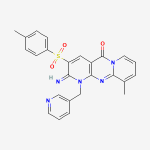 6-imino-11-methyl-5-(4-methylphenyl)sulfonyl-7-(pyridin-3-ylmethyl)-1,7,9-triazatricyclo[8.4.0.03,8]tetradeca-3(8),4,9,11,13-pentaen-2-one