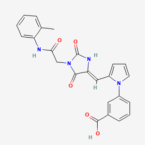 molecular formula C24H20N4O5 B11596247 3-[2-[(Z)-[1-[2-(2-methylanilino)-2-oxoethyl]-2,5-dioxoimidazolidin-4-ylidene]methyl]pyrrol-1-yl]benzoic acid 