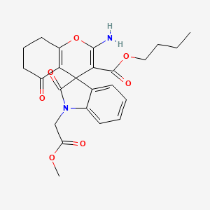 molecular formula C24H26N2O7 B11596264 Butyl 2-amino-1'-(2-methoxy-2-oxoethyl)-2',5-dioxo-1',2',5,6,7,8-hexahydrospiro[chromene-4,3'-indole]-3-carboxylate 