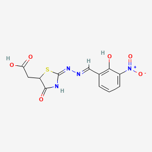 {(2E)-2-[(2E)-(2-hydroxy-3-nitrobenzylidene)hydrazinylidene]-4-oxo-1,3-thiazolidin-5-yl}acetic acid