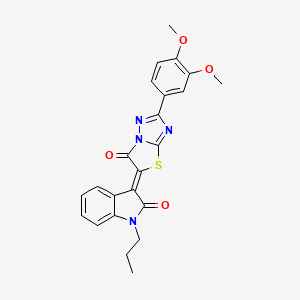 molecular formula C23H20N4O4S B11596334 (3Z)-3-[2-(3,4-dimethoxyphenyl)-6-oxo[1,3]thiazolo[3,2-b][1,2,4]triazol-5(6H)-ylidene]-1-propyl-1,3-dihydro-2H-indol-2-one 