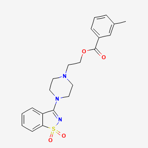 molecular formula C21H23N3O4S B11596342 2-[4-(1,1-Dioxido-1,2-benzothiazol-3-yl)piperazin-1-yl]ethyl 3-methylbenzoate 