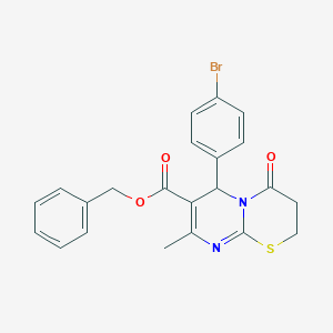 molecular formula C22H19BrN2O3S B11596424 benzyl 6-(4-bromophenyl)-8-methyl-4-oxo-3,4-dihydro-2H,6H-pyrimido[2,1-b][1,3]thiazine-7-carboxylate 