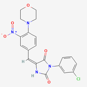 molecular formula C20H17ClN4O5 B11596443 (5E)-3-(3-chlorophenyl)-5-[4-(morpholin-4-yl)-3-nitrobenzylidene]imidazolidine-2,4-dione 