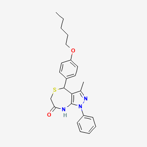 molecular formula C24H27N3O2S B11596450 3-methyl-4-[4-(pentyloxy)phenyl]-1-phenyl-4,6-dihydro-1H-pyrazolo[3,4-e][1,4]thiazepin-7-ol 