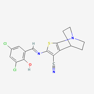 molecular formula C17H13Cl2N3OS B11596458 2-{[(E)-(3,5-dichloro-2-hydroxyphenyl)methylidene]amino}-5,6-dihydro-4H-4,7-ethanothieno[2,3-b]pyridine-3-carbonitrile 