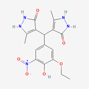 4-[(3-ethoxy-4-hydroxy-5-nitrophenyl)(5-hydroxy-3-methyl-1H-pyrazol-4-yl)methyl]-3-methyl-1H-pyrazol-5-ol