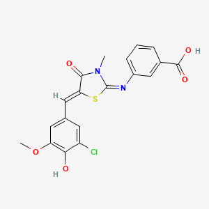 3-{[(2E,5Z)-5-(3-chloro-4-hydroxy-5-methoxybenzylidene)-3-methyl-4-oxo-1,3-thiazolidin-2-ylidene]amino}benzoic acid