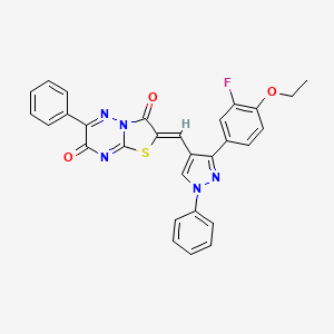 molecular formula C29H20FN5O3S B11596505 2-((3-(4-Ethoxy-3-fluorophenyl)-1-phenyl-1H-pyrazol-4-yl)methylene)-6-phenyl-2H-thiazolo[3,2-b][1,2,4]triazine-3,7-dione CAS No. 624723-93-9