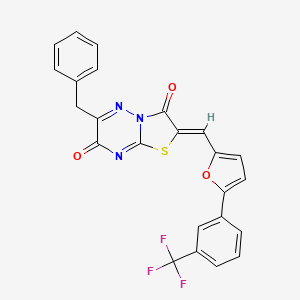 molecular formula C24H14F3N3O3S B11596514 (2Z)-6-benzyl-2-({5-[3-(trifluoromethyl)phenyl]furan-2-yl}methylidene)-7H-[1,3]thiazolo[3,2-b][1,2,4]triazine-3,7(2H)-dione 