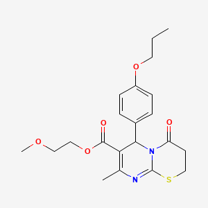 molecular formula C21H26N2O5S B11596529 2-methoxyethyl 8-methyl-4-oxo-6-(4-propoxyphenyl)-2H,3H,4H,6H-pyrimido[2,1-b][1,3]thiazine-7-carboxylate 