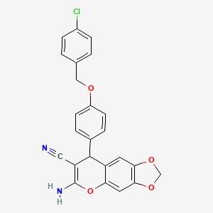 molecular formula C24H17ClN2O4 B11596603 6-amino-8-{4-[(4-chlorobenzyl)oxy]phenyl}-8H-[1,3]dioxolo[4,5-g]chromene-7-carbonitrile 