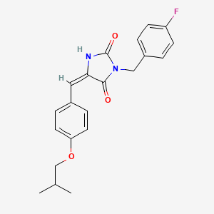 molecular formula C21H21FN2O3 B11596793 (5E)-3-(4-fluorobenzyl)-5-[4-(2-methylpropoxy)benzylidene]imidazolidine-2,4-dione 