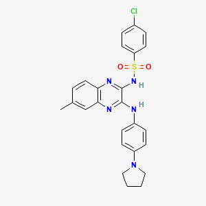 molecular formula C25H24ClN5O2S B11596856 4-chloro-N-(6-methyl-3-{[4-(pyrrolidin-1-yl)phenyl]amino}quinoxalin-2-yl)benzenesulfonamide 