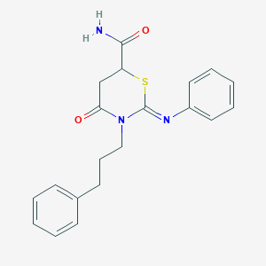 (2Z)-4-oxo-2-(phenylimino)-3-(3-phenylpropyl)-1,3-thiazinane-6-carboxamide