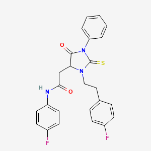 molecular formula C25H21F2N3O2S B11596946 N-(4-fluorophenyl)-2-{3-[2-(4-fluorophenyl)ethyl]-5-oxo-1-phenyl-2-thioxoimidazolidin-4-yl}acetamide 