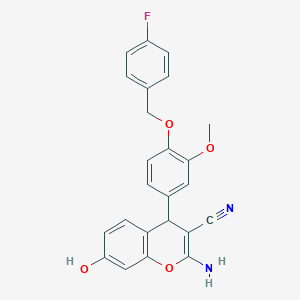 molecular formula C24H19FN2O4 B11596951 2-amino-4-{4-[(4-fluorobenzyl)oxy]-3-methoxyphenyl}-7-hydroxy-4H-chromene-3-carbonitrile 