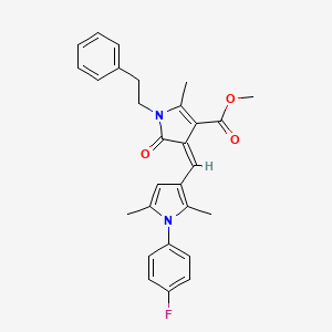 molecular formula C28H27FN2O3 B11597002 methyl (4Z)-4-{[1-(4-fluorophenyl)-2,5-dimethyl-1H-pyrrol-3-yl]methylidene}-2-methyl-5-oxo-1-(2-phenylethyl)-4,5-dihydro-1H-pyrrole-3-carboxylate 