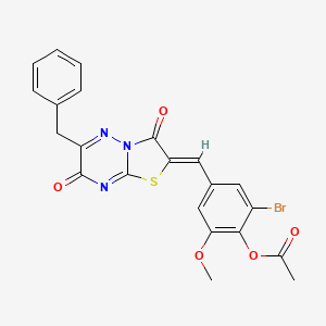 molecular formula C22H16BrN3O5S B11597022 4-[(Z)-(6-benzyl-3,7-dioxo-7H-[1,3]thiazolo[3,2-b][1,2,4]triazin-2(3H)-ylidene)methyl]-2-bromo-6-methoxyphenyl acetate 