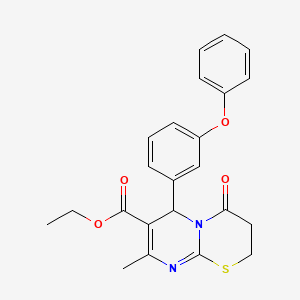 ethyl 8-methyl-4-oxo-6-(3-phenoxyphenyl)-3,4-dihydro-2H,6H-pyrimido[2,1-b][1,3]thiazine-7-carboxylate