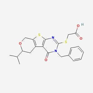 2-[(4-benzyl-3-oxo-12-propan-2-yl-11-oxa-8-thia-4,6-diazatricyclo[7.4.0.02,7]trideca-1(9),2(7),5-trien-5-yl)sulfanyl]acetic acid