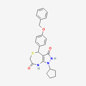 molecular formula C24H25N3O3S B11597086 4-[4-(benzyloxy)phenyl]-1-cyclopentyl-3-hydroxy-4,8-dihydro-1H-pyrazolo[3,4-e][1,4]thiazepin-7(6H)-one 