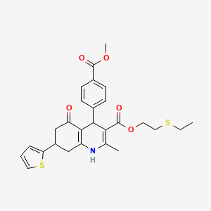 molecular formula C27H29NO5S2 B11597127 2-(Ethylsulfanyl)ethyl 4-[4-(methoxycarbonyl)phenyl]-2-methyl-5-oxo-7-(thiophen-2-yl)-1,4,5,6,7,8-hexahydroquinoline-3-carboxylate 