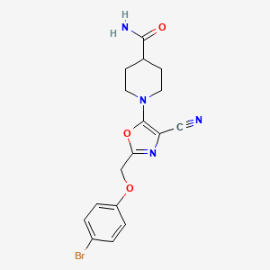 molecular formula C17H17BrN4O3 B11597180 1-{2-[(4-Bromophenoxy)methyl]-4-cyano-1,3-oxazol-5-yl}piperidine-4-carboxamide 