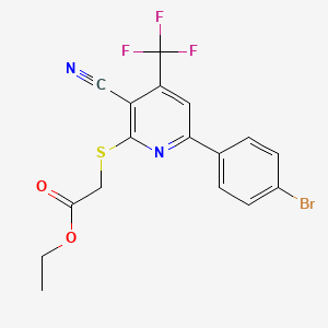 molecular formula C17H12BrF3N2O2S B11597239 Ethyl {[6-(4-bromophenyl)-3-cyano-4-(trifluoromethyl)pyridin-2-yl]sulfanyl}acetate 