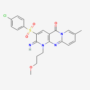 molecular formula C22H21ClN4O4S B11597281 5-(4-chlorophenyl)sulfonyl-6-imino-7-(3-methoxypropyl)-13-methyl-1,7,9-triazatricyclo[8.4.0.03,8]tetradeca-3(8),4,9,11,13-pentaen-2-one 