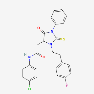 molecular formula C25H21ClFN3O2S B11597287 N-(4-chlorophenyl)-2-{3-[2-(4-fluorophenyl)ethyl]-5-oxo-1-phenyl-2-thioxoimidazolidin-4-yl}acetamide 