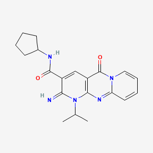 molecular formula C20H23N5O2 B11597318 N-cyclopentyl-6-imino-2-oxo-7-propan-2-yl-1,7,9-triazatricyclo[8.4.0.03,8]tetradeca-3(8),4,9,11,13-pentaene-5-carboxamide 