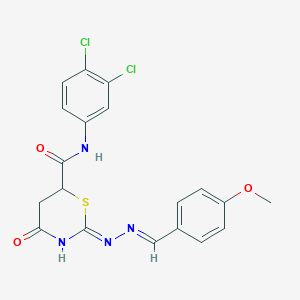 N-(3,4-Dichlorophenyl)-2-[(2E)-2-[(4-methoxyphenyl)methylidene]hydrazin-1-YL]-4-oxo-5,6-dihydro-4H-1,3-thiazine-6-carboxamide