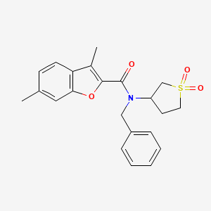 molecular formula C22H23NO4S B11597386 2-Benzofurancarboxamide,3,6-dimethyl-N-(phenylmethyl)-N-(tetrahydro-1,1-dioxido-3-thienyl)-(9CI) 