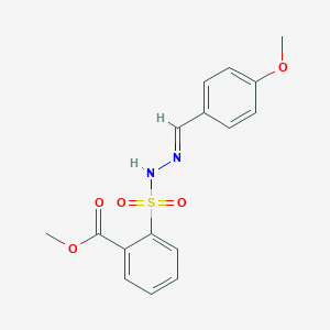 molecular formula C16H16N2O5S B115974 Methyl 2-((((4-methoxyphenyl)methylene)hydrazino)sulfonyl)benzoate CAS No. 145865-87-8
