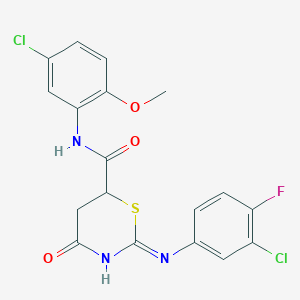 molecular formula C18H14Cl2FN3O3S B11597439 2-[(3-chloro-4-fluorophenyl)amino]-N-(5-chloro-2-methoxyphenyl)-4-oxo-5,6-dihydro-4H-1,3-thiazine-6-carboxamide 