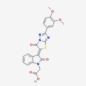 {(3Z)-3-[2-(3,4-dimethoxyphenyl)-6-oxo[1,3]thiazolo[3,2-b][1,2,4]triazol-5(6H)-ylidene]-2-oxo-2,3-dihydro-1H-indol-1-yl}acetic acid