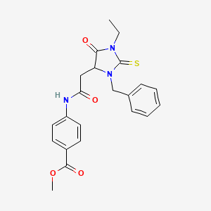 molecular formula C22H23N3O4S B11597451 Methyl 4-{[(3-benzyl-1-ethyl-5-oxo-2-thioxoimidazolidin-4-yl)acetyl]amino}benzoate 