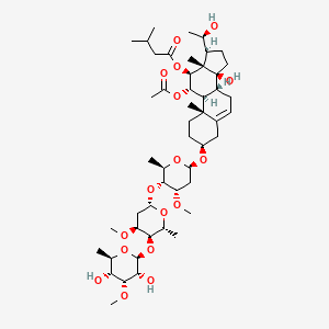 molecular formula C49H80O17 B1159748 [(3S,8R,9S,10R,11S,12S,13S,14S,17S)-11-乙酰氧基-3-[(2R,4S,5R,6R)-5-[(2S,4S,5R,6R)-5-[(2S,3R,4R,5R,6R)-3,5-二羟基-4-甲氧基-6-甲基氧杂环己烷-2-基]氧基-4-甲氧基-6-甲基氧杂环己烷-2-基]氧基-4-甲氧基-6-甲基氧杂环己烷-2-基]氧基-14-羟基-17-[(1R)-1-羟基乙基]-10,13-二甲基-1,2,3,4,7,8,9,11,12,15,16,17-十二氢环戊并[a]菲并[12]烯-12-基] 3-甲基丁酸酯 CAS No. 98665-66-8