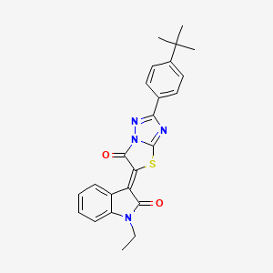 molecular formula C24H22N4O2S B11597486 (3Z)-3-[2-(4-tert-butylphenyl)-6-oxo[1,3]thiazolo[3,2-b][1,2,4]triazol-5(6H)-ylidene]-1-ethyl-1,3-dihydro-2H-indol-2-one 