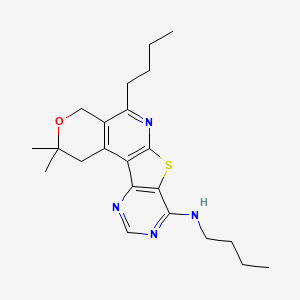 molecular formula C22H30N4OS B11597542 N,8-dibutyl-4,4-dimethyl-5-oxa-11-thia-9,14,16-triazatetracyclo[8.7.0.02,7.012,17]heptadeca-1(10),2(7),8,12(17),13,15-hexaen-13-amine 