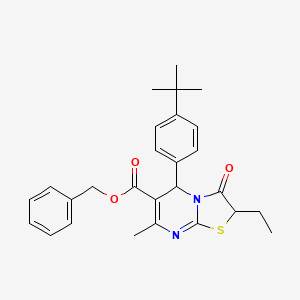 molecular formula C27H30N2O3S B11597561 benzyl 5-(4-tert-butylphenyl)-2-ethyl-7-methyl-3-oxo-2,3-dihydro-5H-[1,3]thiazolo[3,2-a]pyrimidine-6-carboxylate 